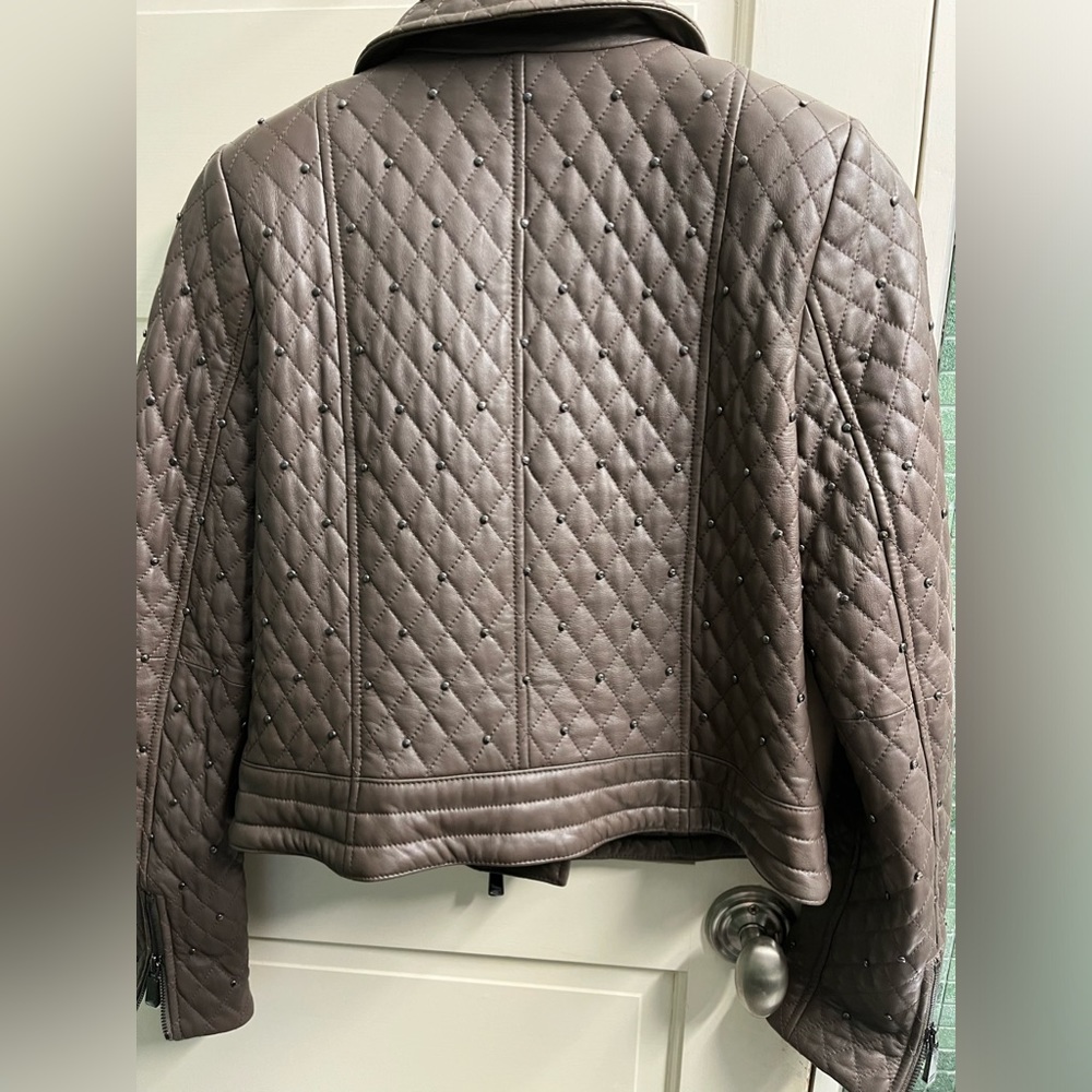 SOLD elsewhere. Worth NY Leather Moto Biker Jacket Mink Brown Quilted 4 SM $998 - Picture 6 of 8